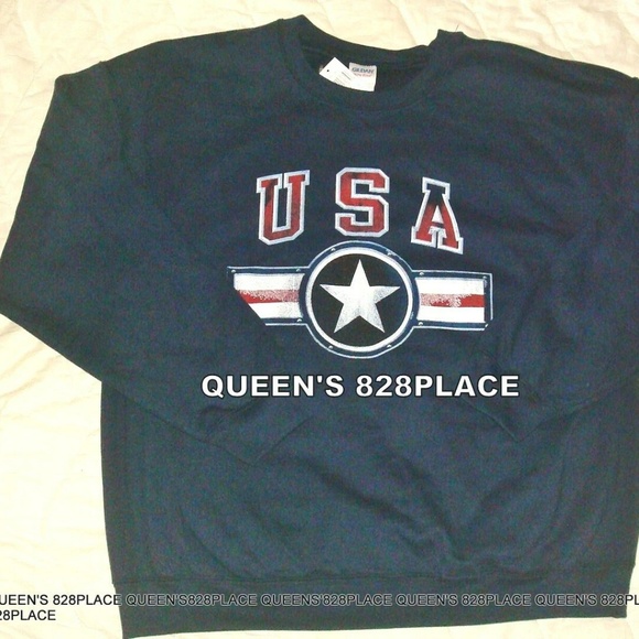 NWT Gildan Mens Sweatshirt XL Patriotic USA Navy Blue & Red American Pride - Picture 3 of 5